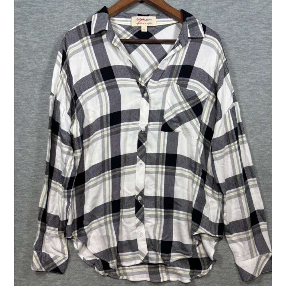 Cloth & Stone Womens Plaid Button-Up Shirt M Black & White‎ Cozy  Flannel